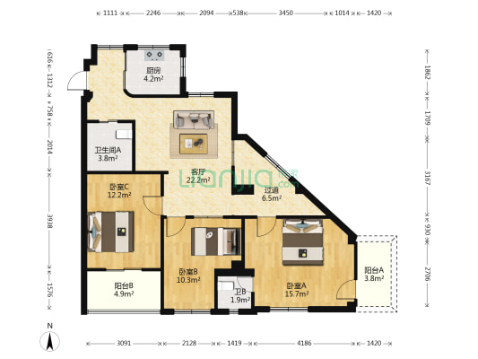 福州市林业局宿舍 3室1厅2卫 93平方