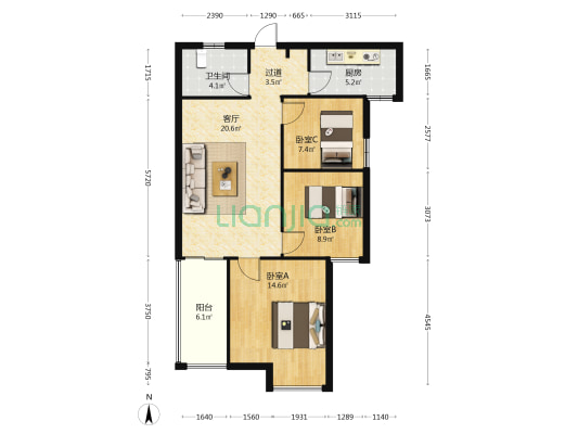 城建祥瑞 3室1厅1卫 89平方