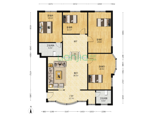 金园公寓 4室1厅2卫 146平方
