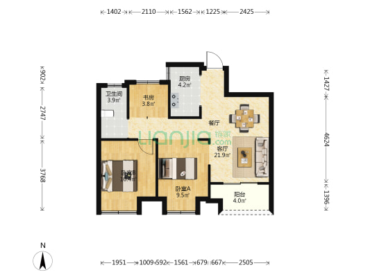 蓝庭景园 3室1厅1卫 77平方