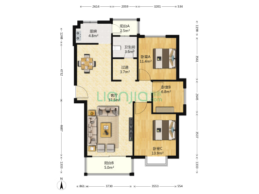 泰来傲城 3室1厅1卫 109平方