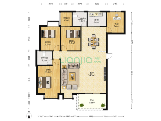 海南省农垦设计院 4室1厅2卫 148平方