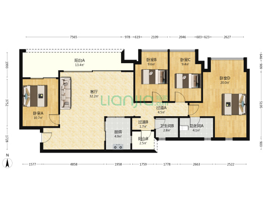 万科璞园璞琇 4室1厅2卫 124平方
