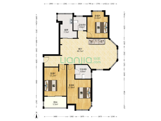 明珠花苑（吴江） 3室1厅2卫 127平方