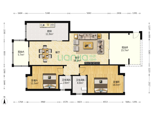 曦圆柳镇一期 2室1厅2卫 94平方
