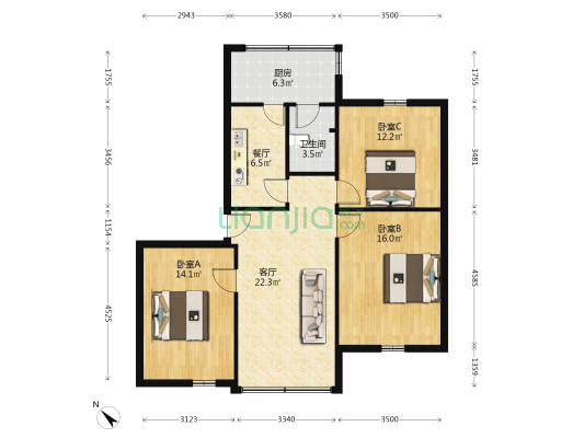 华山北路191号 3室2厅1卫 97平方