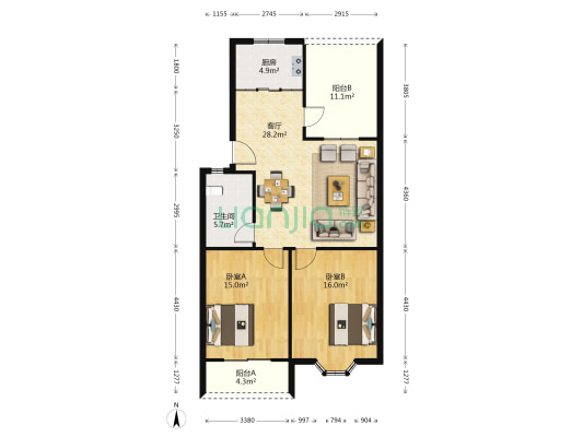 荣华府A区 2室1厅1卫 86平方