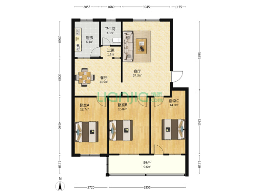 青州市水利局宿舍 3室2厅1卫 116平方