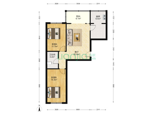 金都首府 2室1厅1卫 90平方