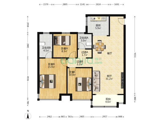 金科集美嘉亿 3室1厅2卫 127平方
