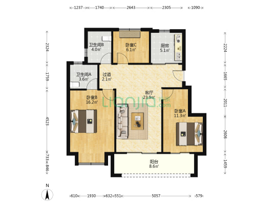 新希望映辰府 3室1厅2卫 99平方