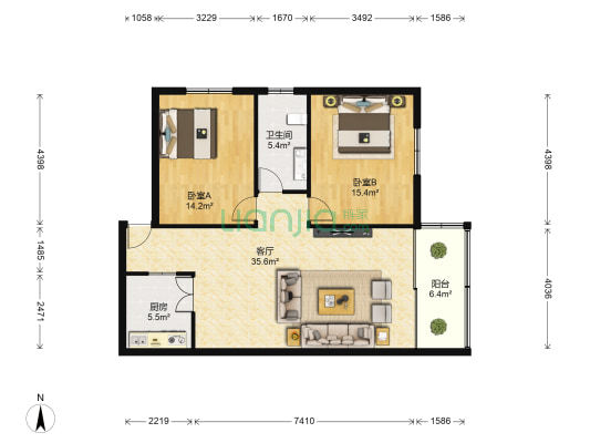 珍珠湾花园 2室1厅1卫 97平方