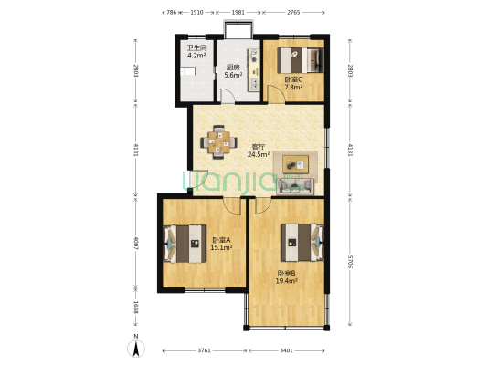 喻家湖社区医疗器械小区 3室1厅1卫 92平方