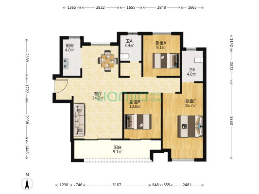 正弘湖语苑 3室1厅2卫 125平方