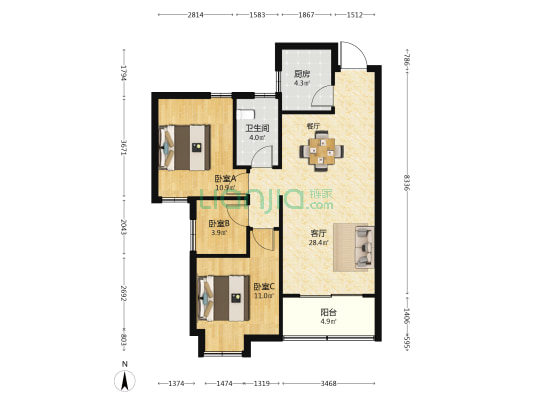 溪源花园 3室1厅1卫 93平方