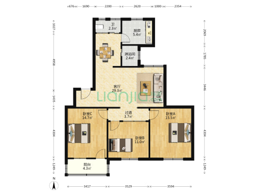 通洋路3号 3室1厅2卫 115平方
