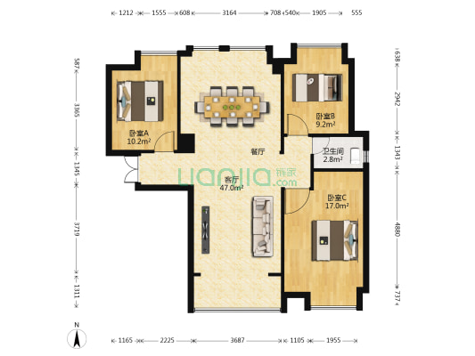 仓山万达广场B1区 3室1厅1卫 116平方