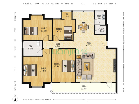 普澜二街 4室1厅2卫 161平方