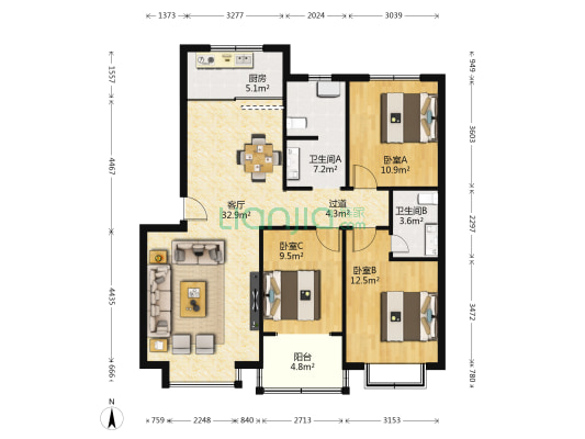 帝旺世家 3室1厅2卫 112平方