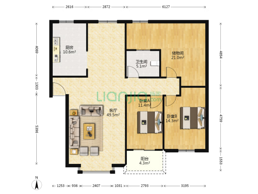 黄龙花园 2室1厅1卫 135平方