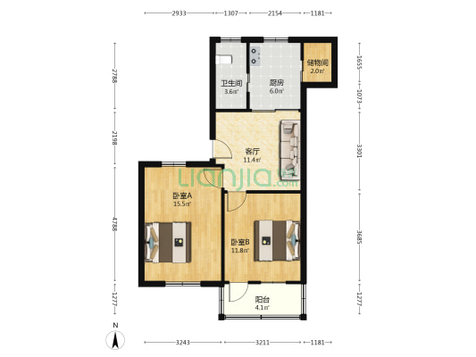 九天北路5号 2室1厅1卫 65平方