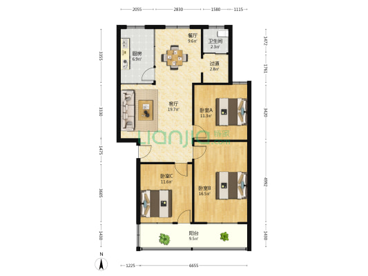 双皮桥北村 3室2厅1卫 106平方