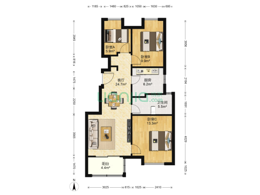 万科金色领域 3室1厅1卫 89平方