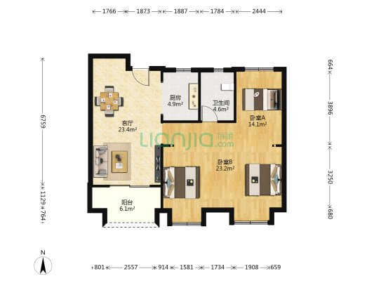 长投海德公园 2室1厅1卫 88平方