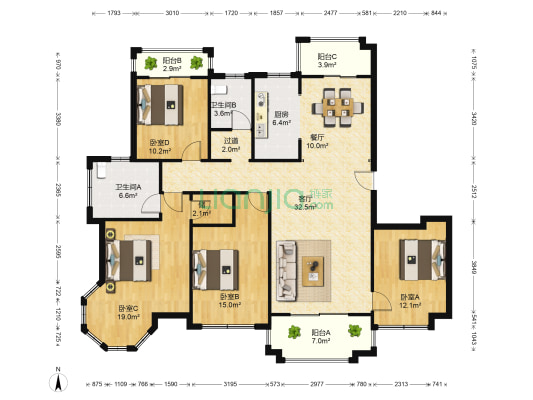 香缇御峰 4室2厅2卫 173平方