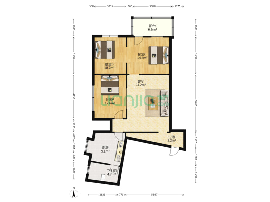 信江中路17号 3室1厅1卫 90平方