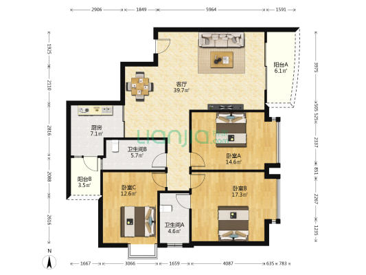 五号公馆 3室1厅2卫 143平方
