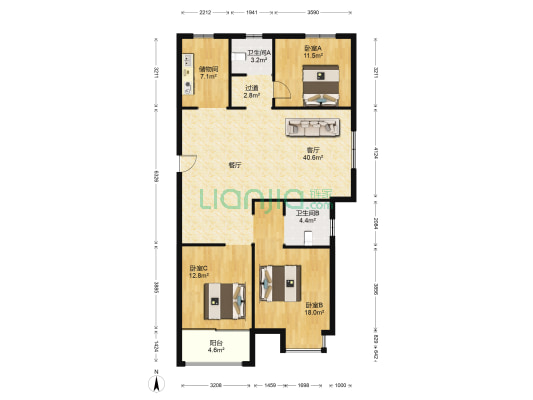 信拓东海国际 3室1厅2卫 136平方