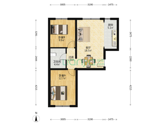 朝悦居 2室1厅1卫 78平方
