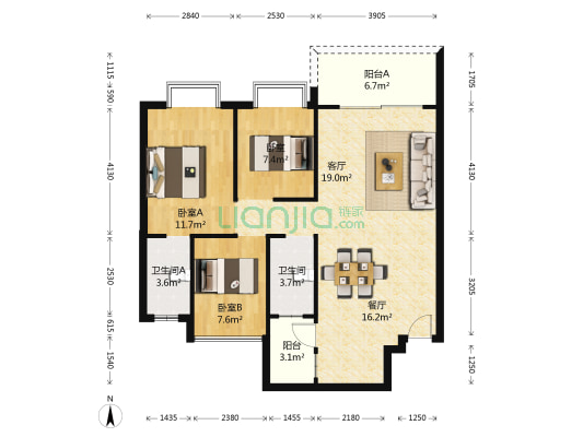 丽逸花园 3室2厅2卫 93平方