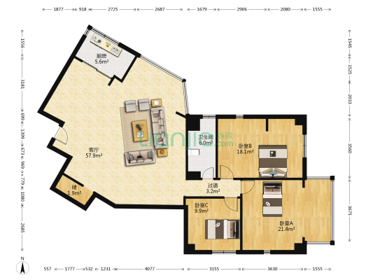 金马大厦 3室1厅1卫 161平方