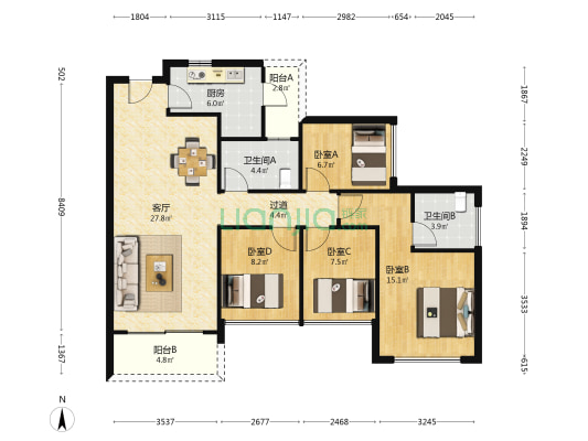 龙光玖龙台二期 4室1厅2卫 110平方