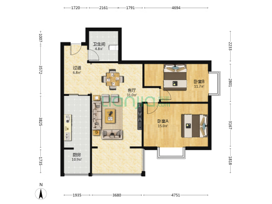 鸿丽家园 2室1厅1卫 108平方