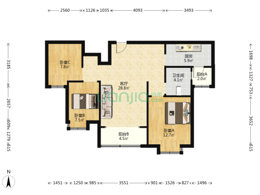 津南华府 3室1厅1卫 110平方