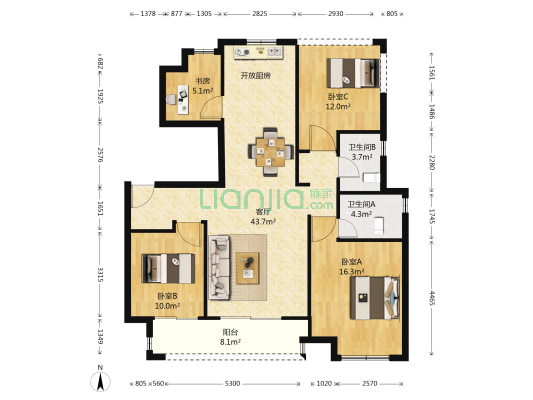 新城香悦花园 4室1厅2卫 119平方