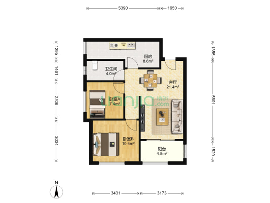 金阳第一农场大学城 2室1厅1卫 71平方