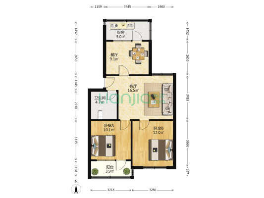 八中家属楼 2室2厅1卫 79平方