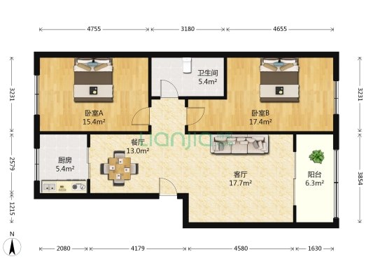 林润人和苑 2室2厅1卫 100平方