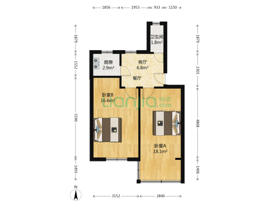 中建三局二公司 2室1厅1卫 56平方