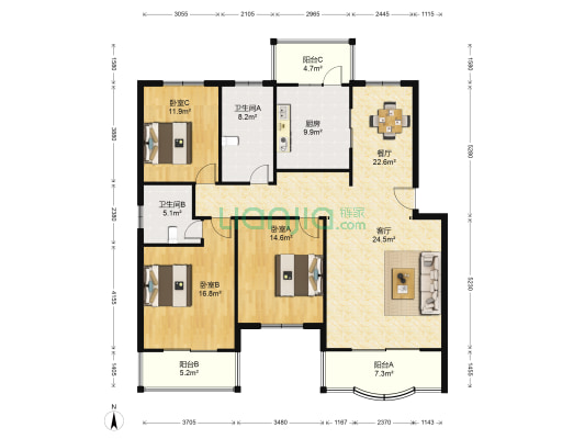 南洋苑 3室2厅2卫 145平方