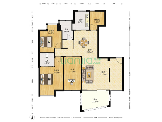 东海明园 3室2厅2卫 139平方