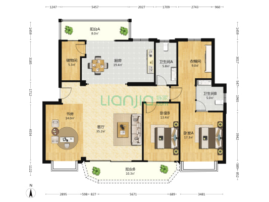 南湖明珠住宅楼 3室1厅2卫 163平方