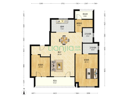 龙口中南熙悦 2室1厅2卫 121平方