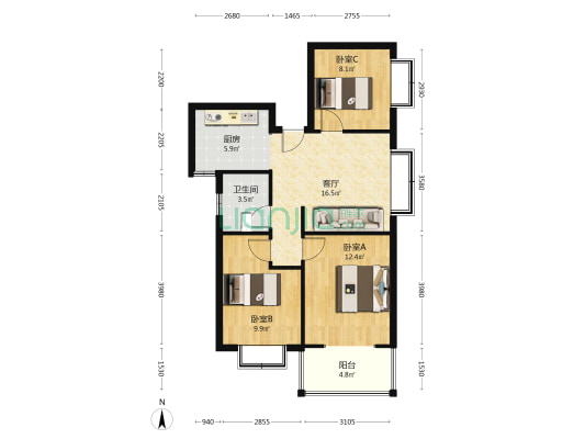 出小区华阳路交通便利，采光好，配套齐全-户型图