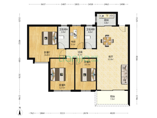 博罗实验学校益华达小区 4室1厅2卫 120平方