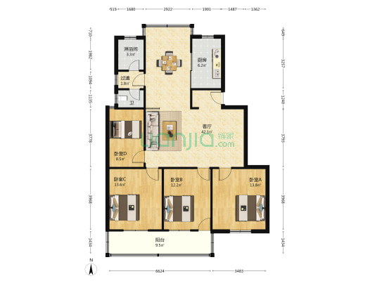 东园南巷9号 4室1厅2卫 126平方